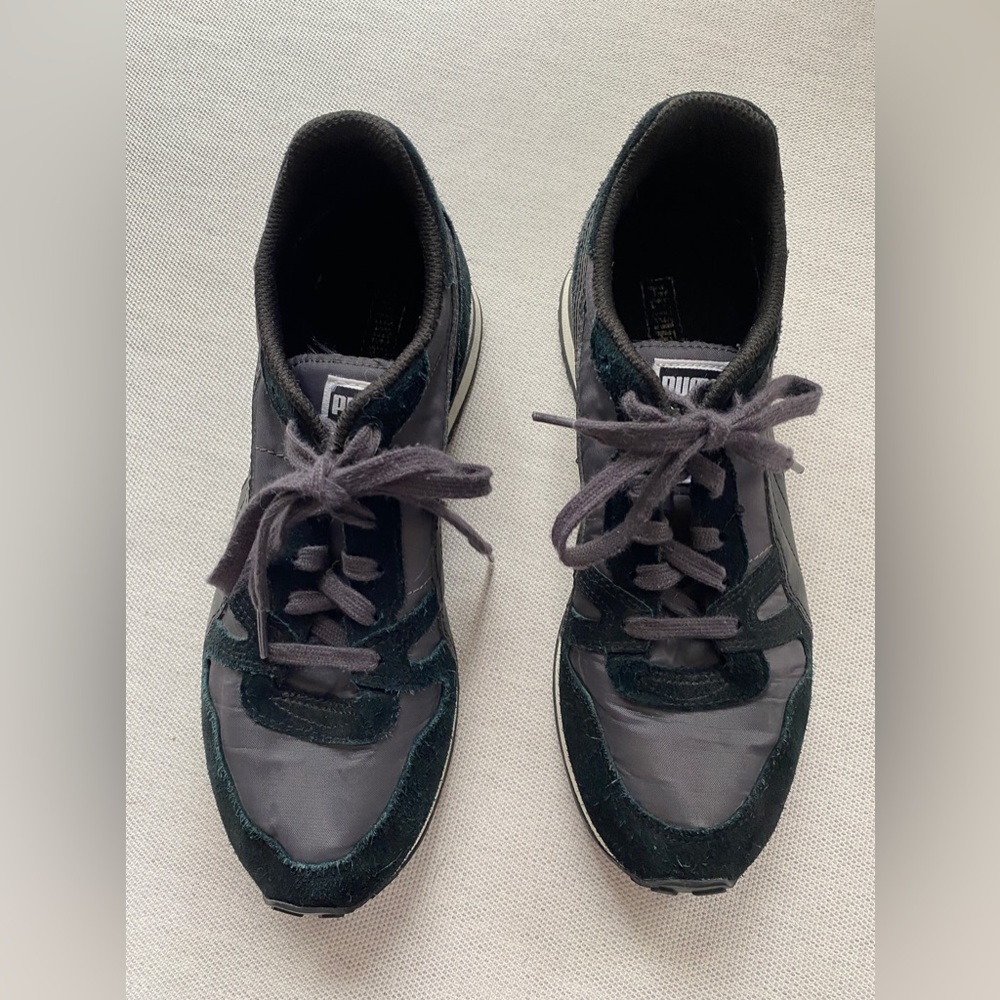 Puma, Size 9, Black Suede and Shiny fabric Retro Looking Tennis Shoes